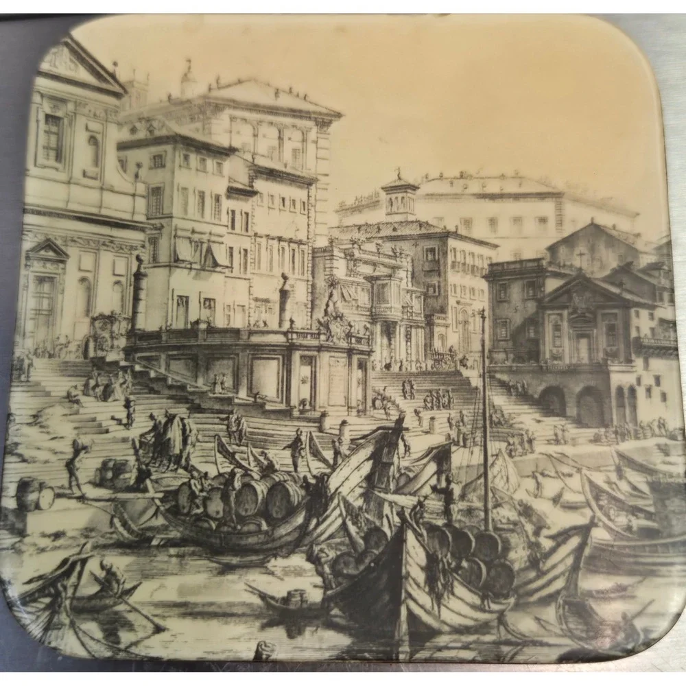 Vintage‎ Rome Italy Architectural Etching Coasters Set of 7 Red Backing Landmark
